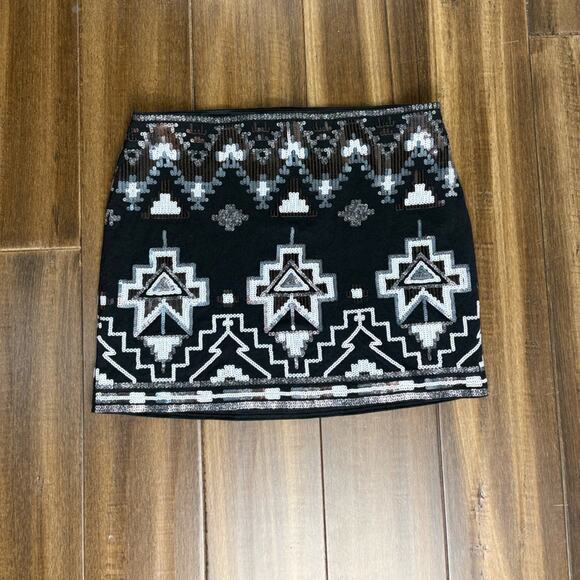 Express Factory Black& White Mini Sequin Skirt Art Deco Geometric Y2K Monochrome - Picture 1 of 9